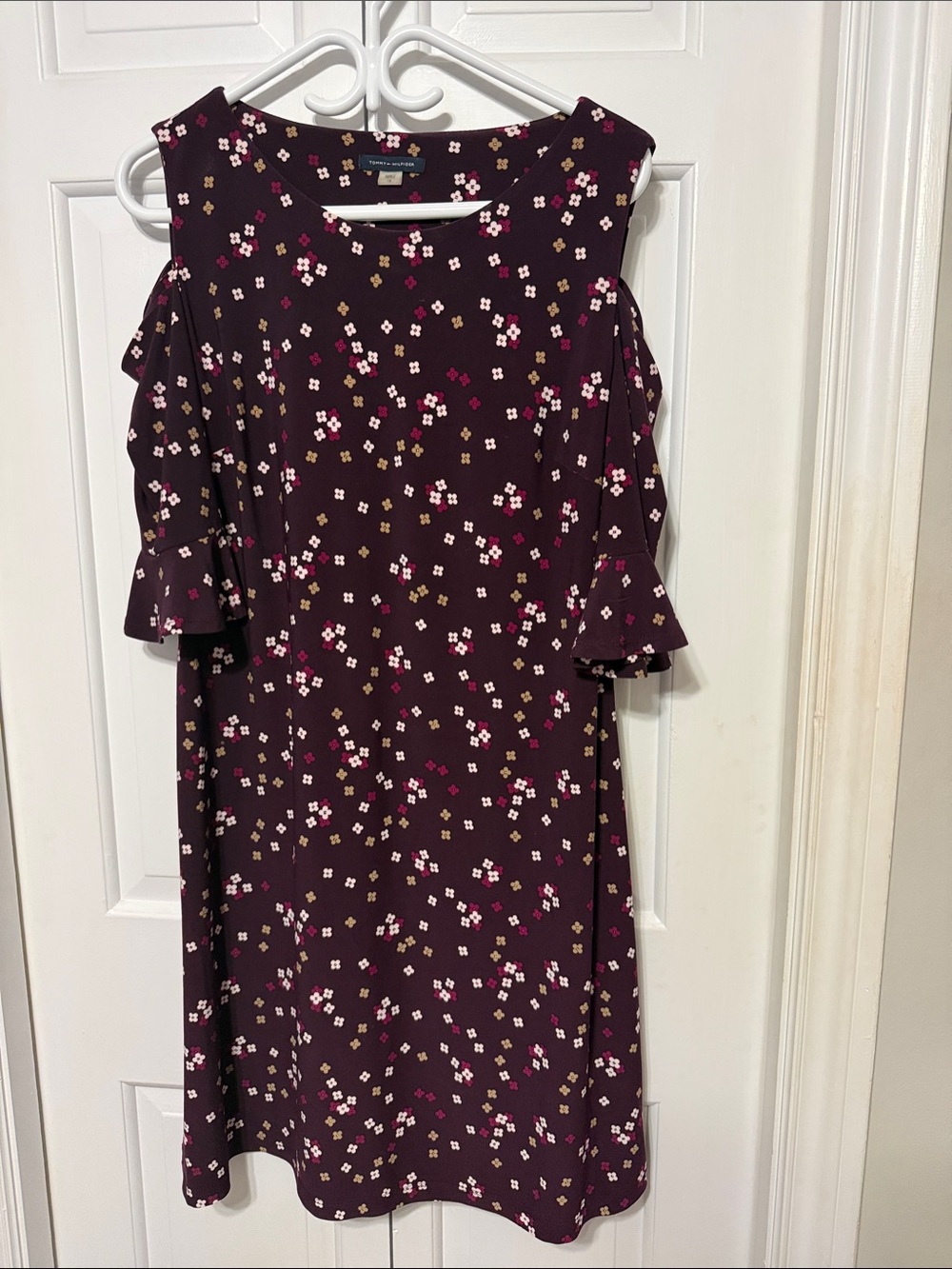 Tommy Hilfiger Plum Floral Cold-Shoulder Dress - Size 14